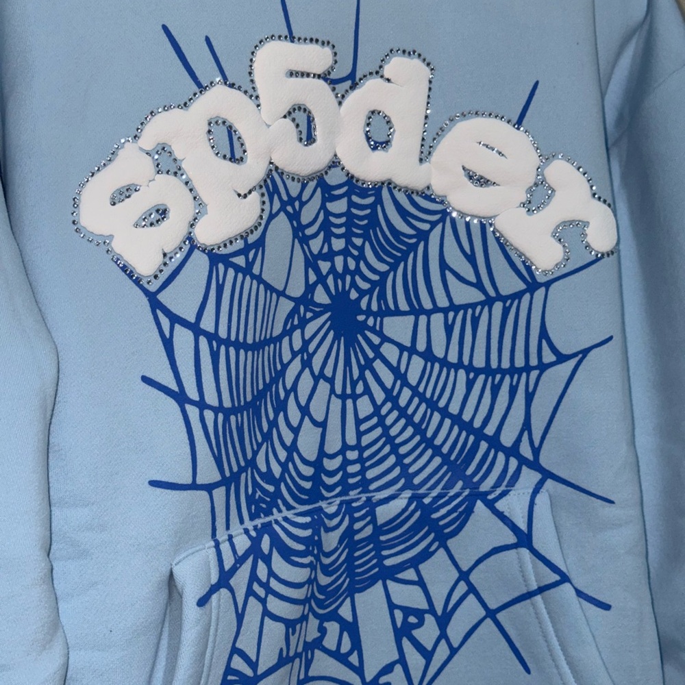 White and Blue Spider Web Design T-Shirt